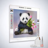 Panda bear with tulip bouquet — Diamond Painting Kit, product view 2
