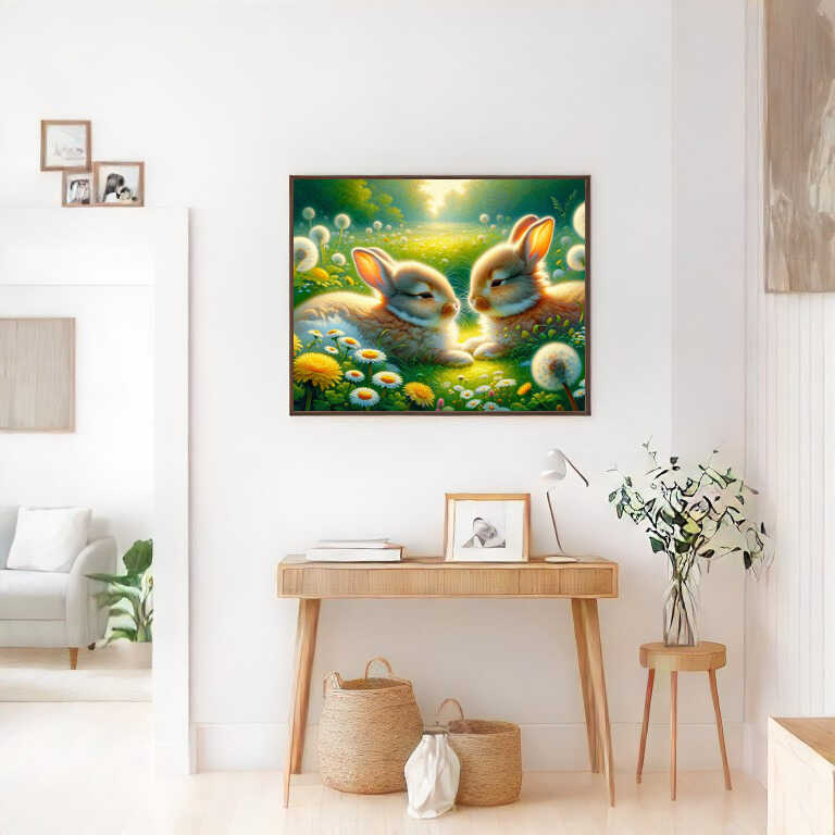 Cuddling Rabbits — Diamond Painting Kit, product view 2