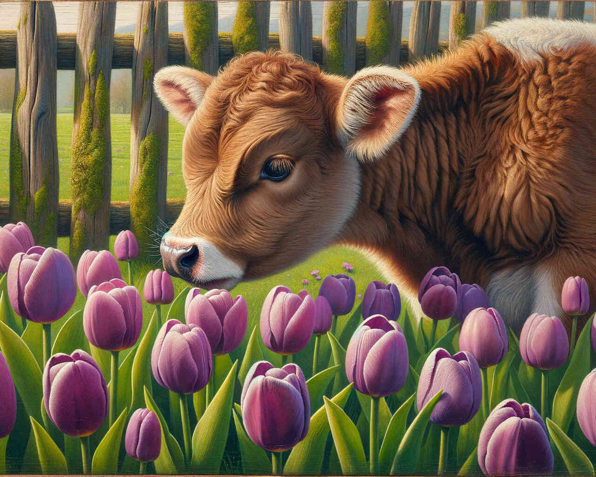 Cow and Tulips — Diamond Painting Kit design
