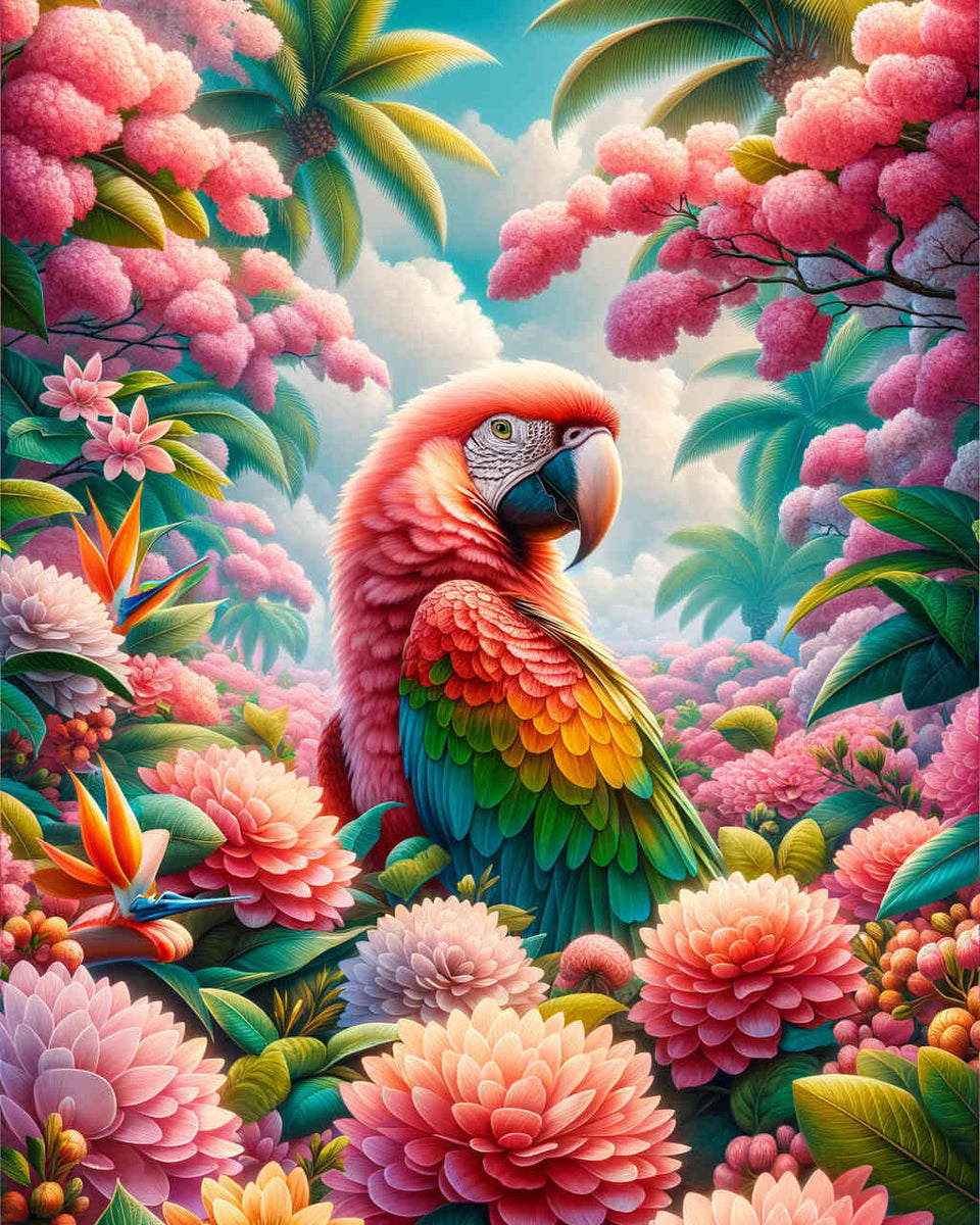 Parrot pink blossom tree — Diamond Painting Kit design