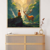 Boy with deer in the forest — Diamond Painting Kit, product view 3