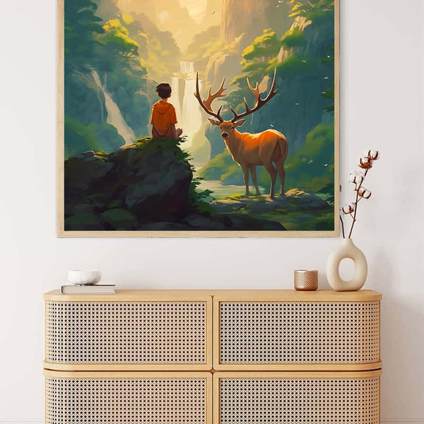 Boy with deer in the forest — Diamond Painting Kit, product view 3