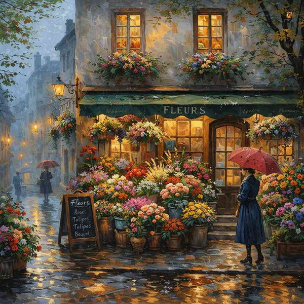 The Flower Shop in the Rain — Diamond Painting Kit design