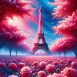 Eiffel Tower in rose blossom splendor — Diamond Painting Kit design