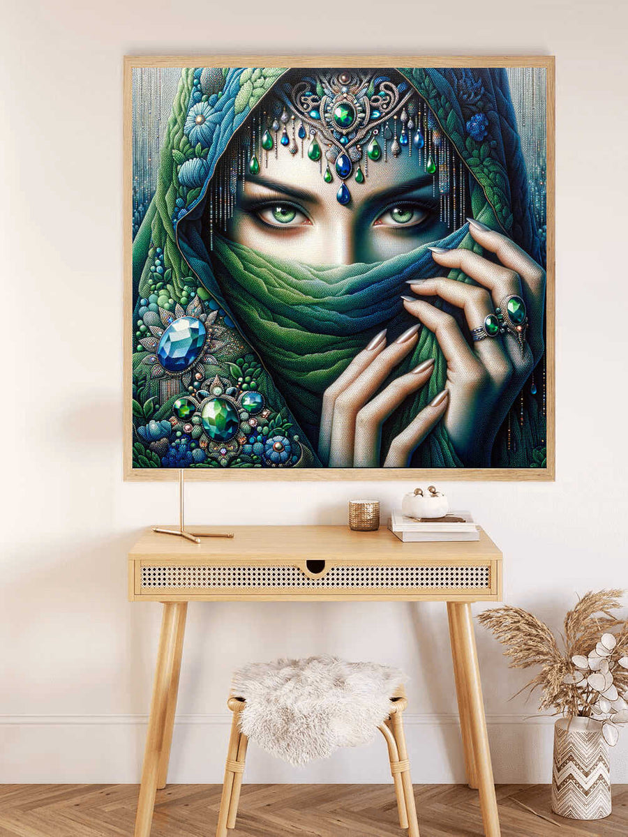 Woman with scarf, green and blue — Diamond Painting Kit, product view 2