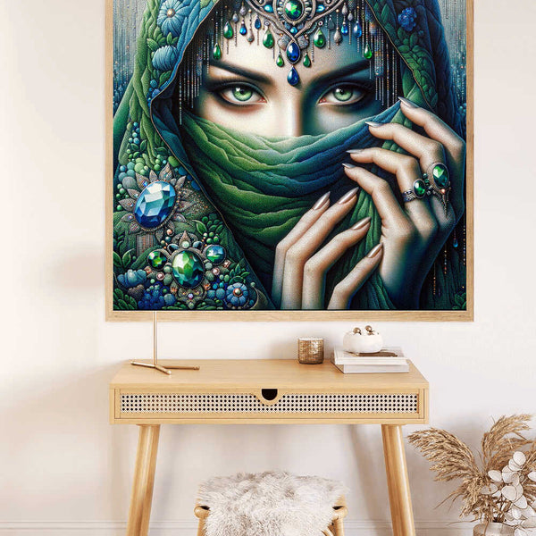 Woman with scarf, green and blue — Diamond Painting Kit, product view 2
