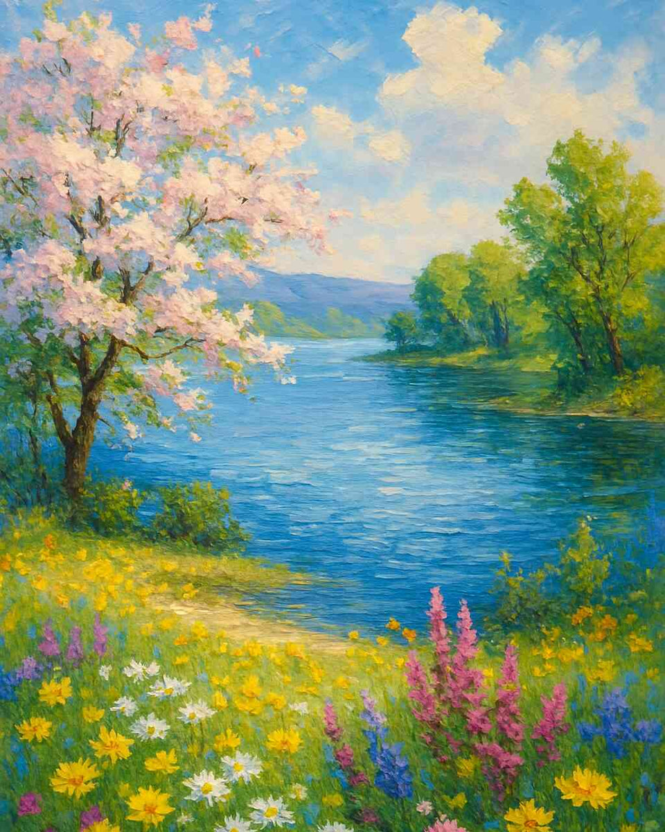 Spring Poetry by the Lake — Diamond Painting Kit design