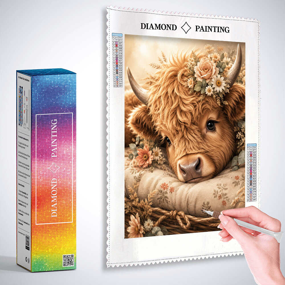 Highland Calf in a Flower Basket — Diamond Painting Kit, product view 3