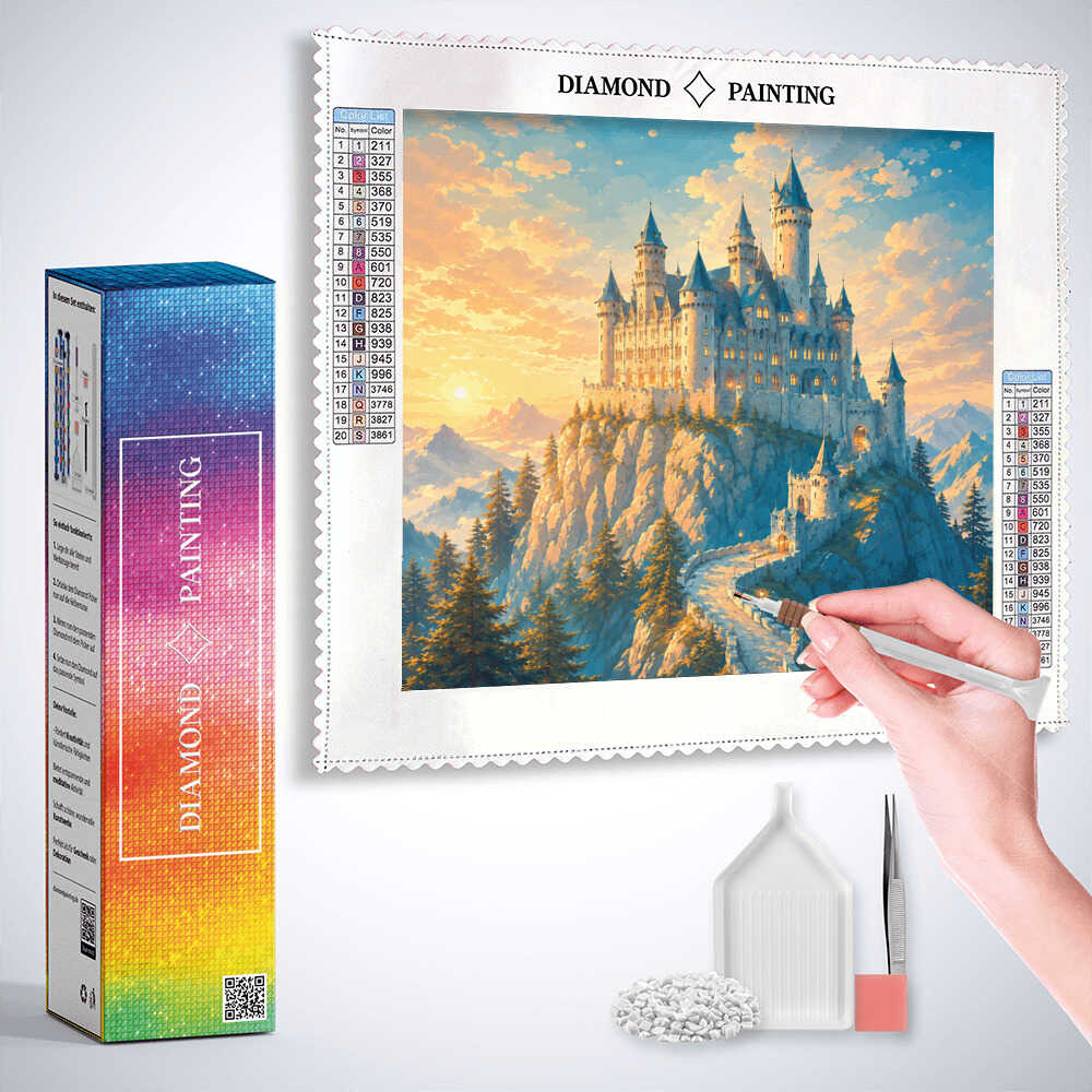 Fairytale Castle at Sunrise — Diamond Painting Kit, product view 3