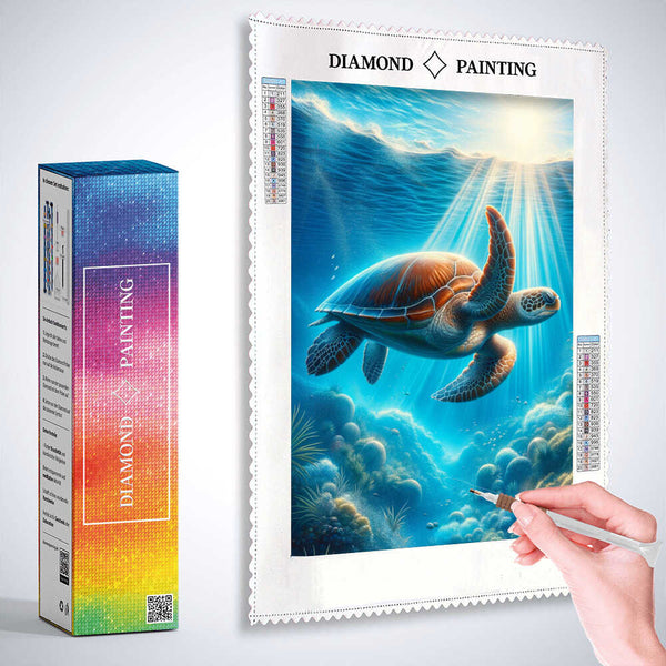 Sea turtle swims in the ocean — Diamond Painting Kit, product view 3
