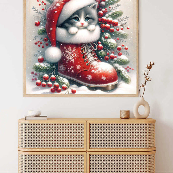 Cat with Christmas Boots — Diamond Painting Kit, product view 2