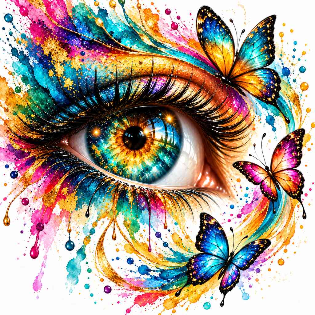 Colorful butterflies, eye — Diamond Painting Kit design