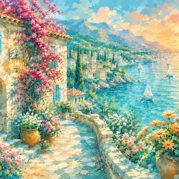 Sunlit Mediterranean Village — Diamond Painting Kit design