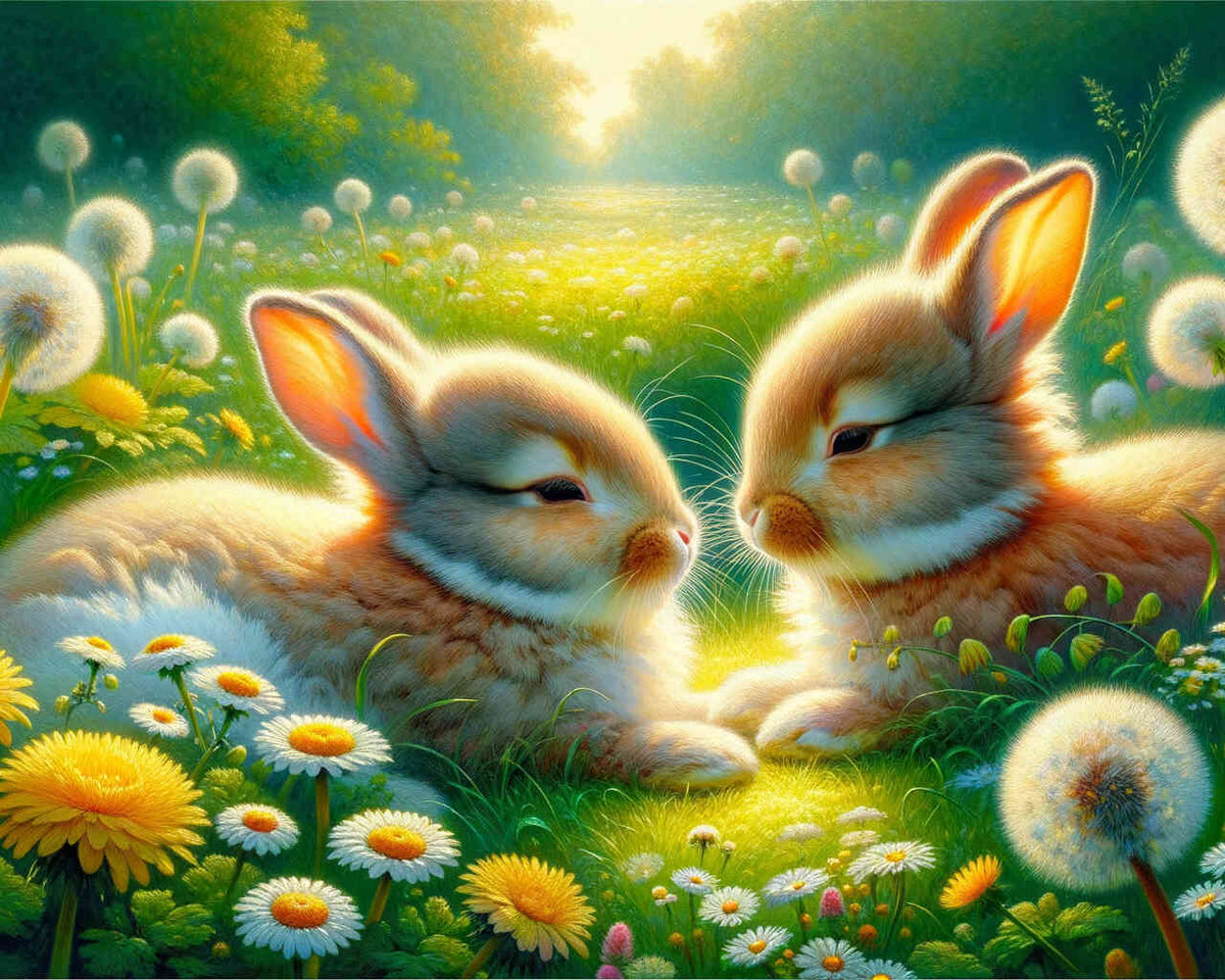 Cuddling Rabbits — Diamond Painting Kit design