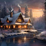 Winter Twilight on a Frozen River — Diamond Painting Kit design