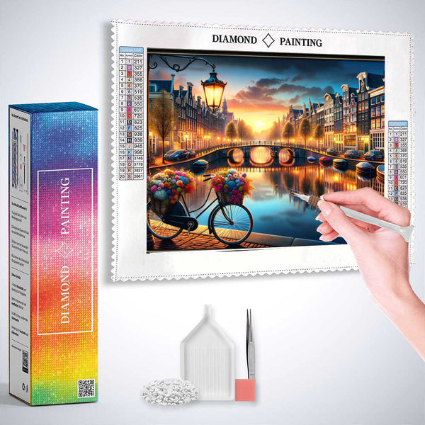 Amsterdam canal in the evening — Diamond Painting Kit, product view 3