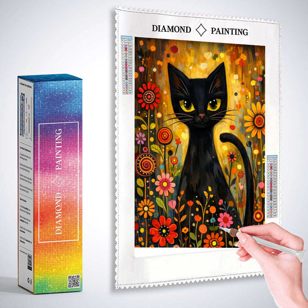 Black Cat in a Floral Wonderland — Diamond Painting Kit, product view 2