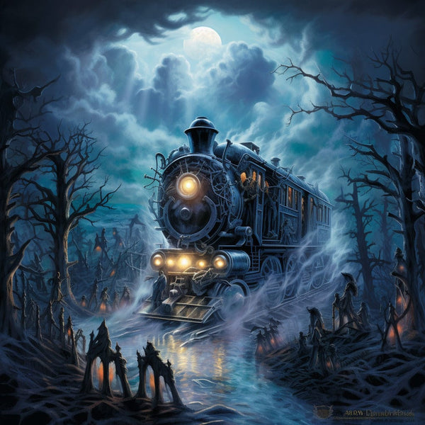 Ghost train breaks through fog — Diamond Painting Kit design