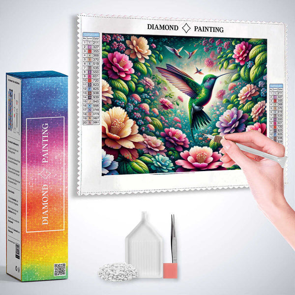 Hummingbird among the Flowers — Diamond Painting Kit, product view 3