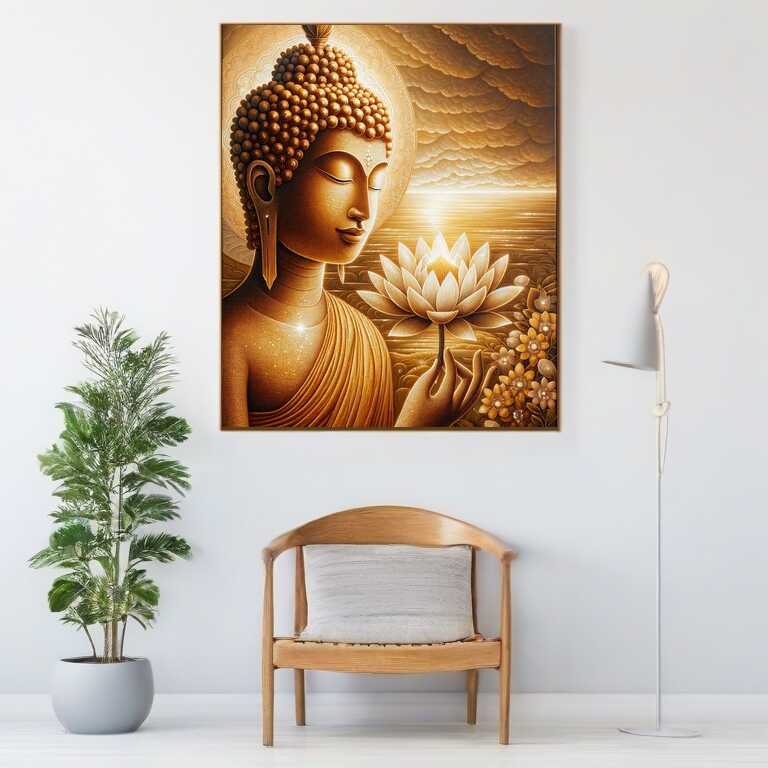 Buddha with white lotus flower — Diamond Painting Kit, product view 2
