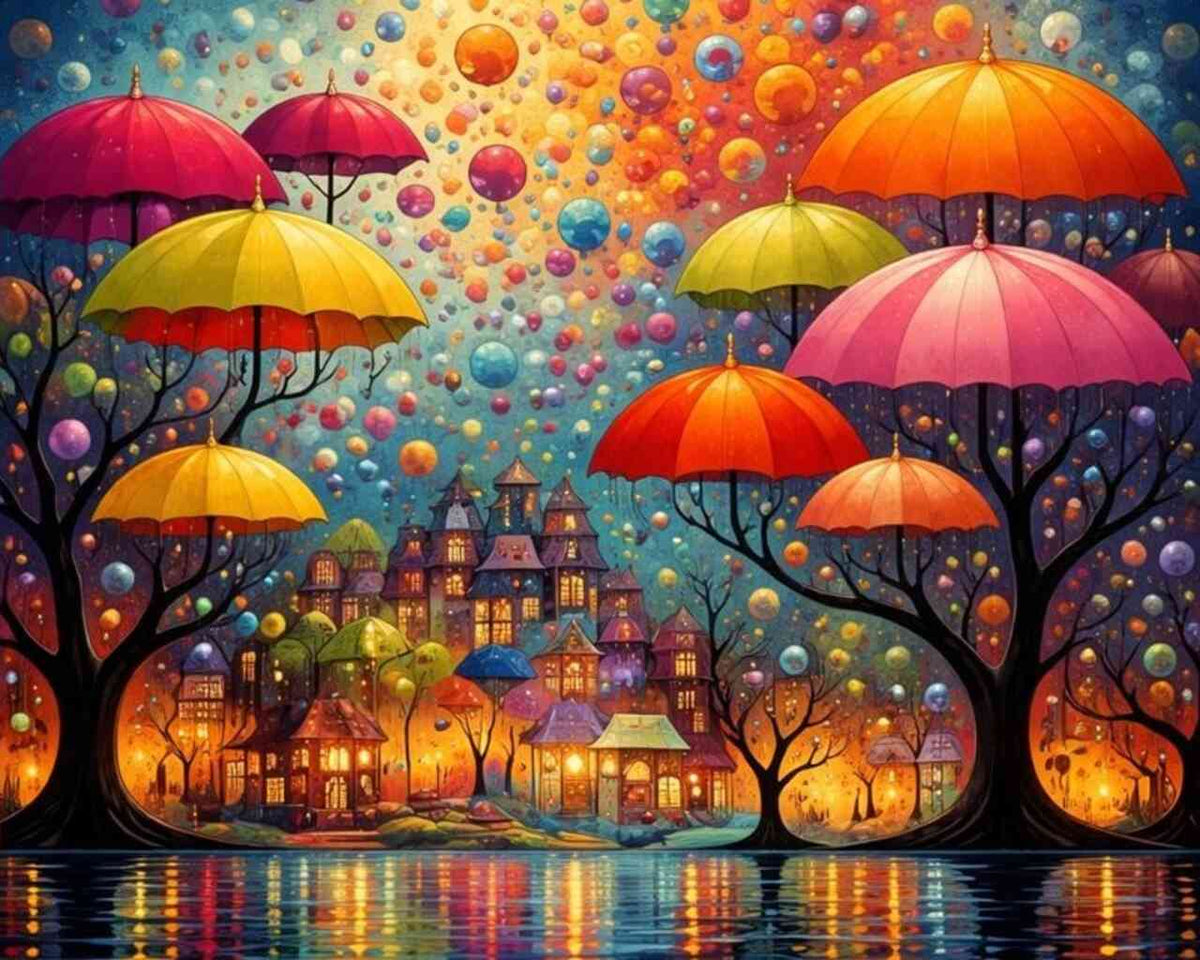 The City of Magical Umbrellas — Diamond Painting Kit design