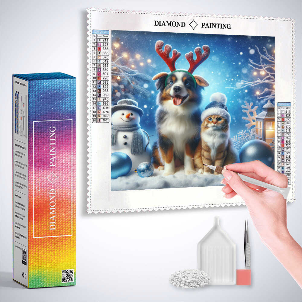 Dog and Cat Winter — Diamond Painting Kit, product view 3