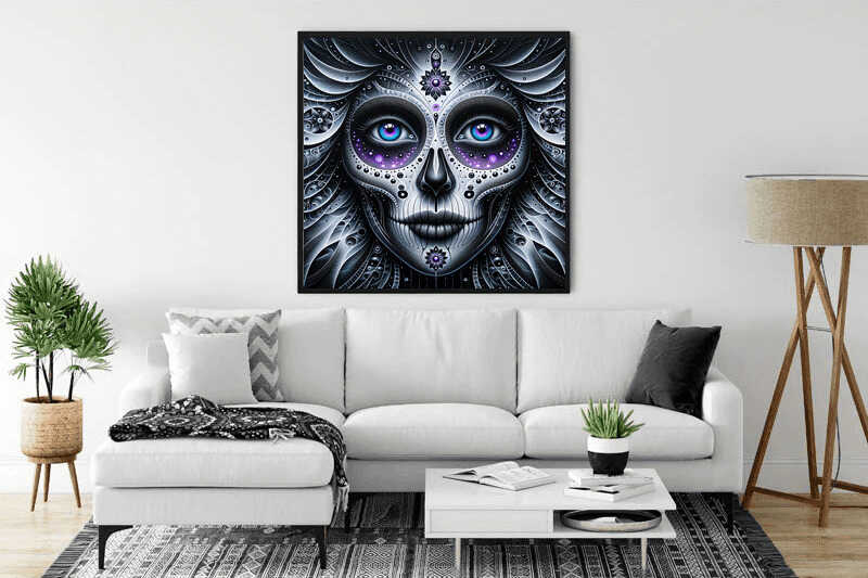 Los Muertos, black and white and purple — Diamond Painting Kit, product view 2
