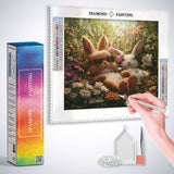 Bunnies Sunbathing in the Flowers — Diamond Painting Kit, product view 3