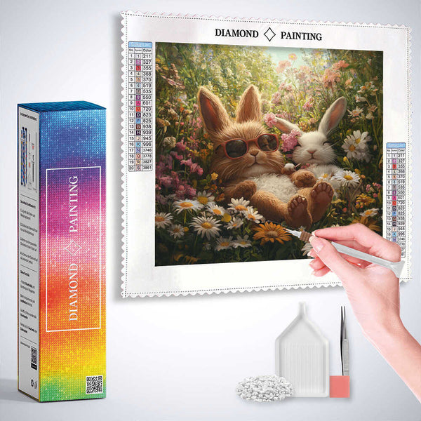 Bunnies Sunbathing in the Flowers — Diamond Painting Kit, product view 3