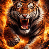 Tiger Unleashed in Fire — Diamond Painting Kit design