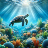 Turtle Diving beneath the Surface — Diamond Painting Kit design