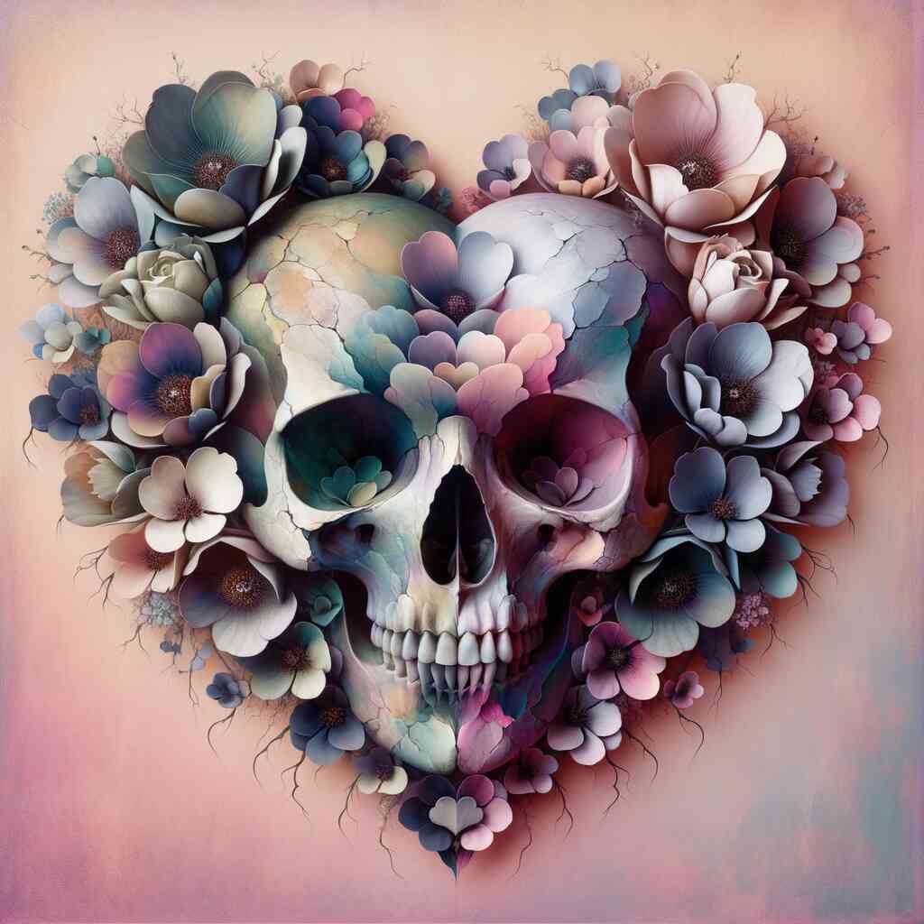 Skulls, heart flowers — Diamond Painting Kit design