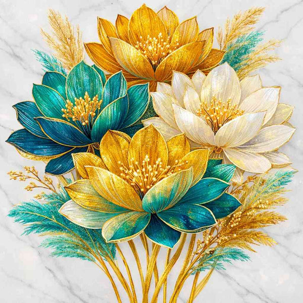 Golden Floral Harmony — Diamond Painting Kit design