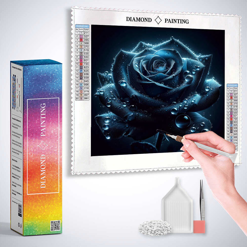 Blue rose with water drops — Diamond Painting Kit, product view 3
