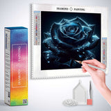 Blue rose with water drops — Diamond Painting Kit, product view 3