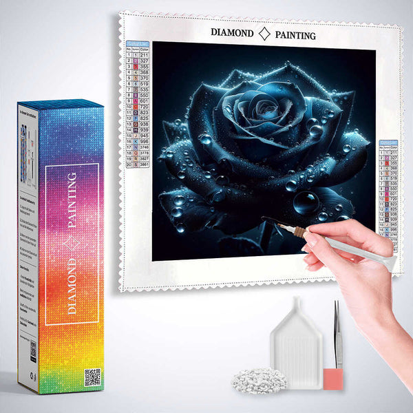 Blue rose with water drops — Diamond Painting Kit, product view 3