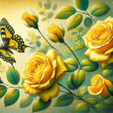Two Yellow Roses and a Butterfly — Diamond Painting Kit design