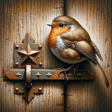 Robin, wooden gate — Diamond Painting Kit design