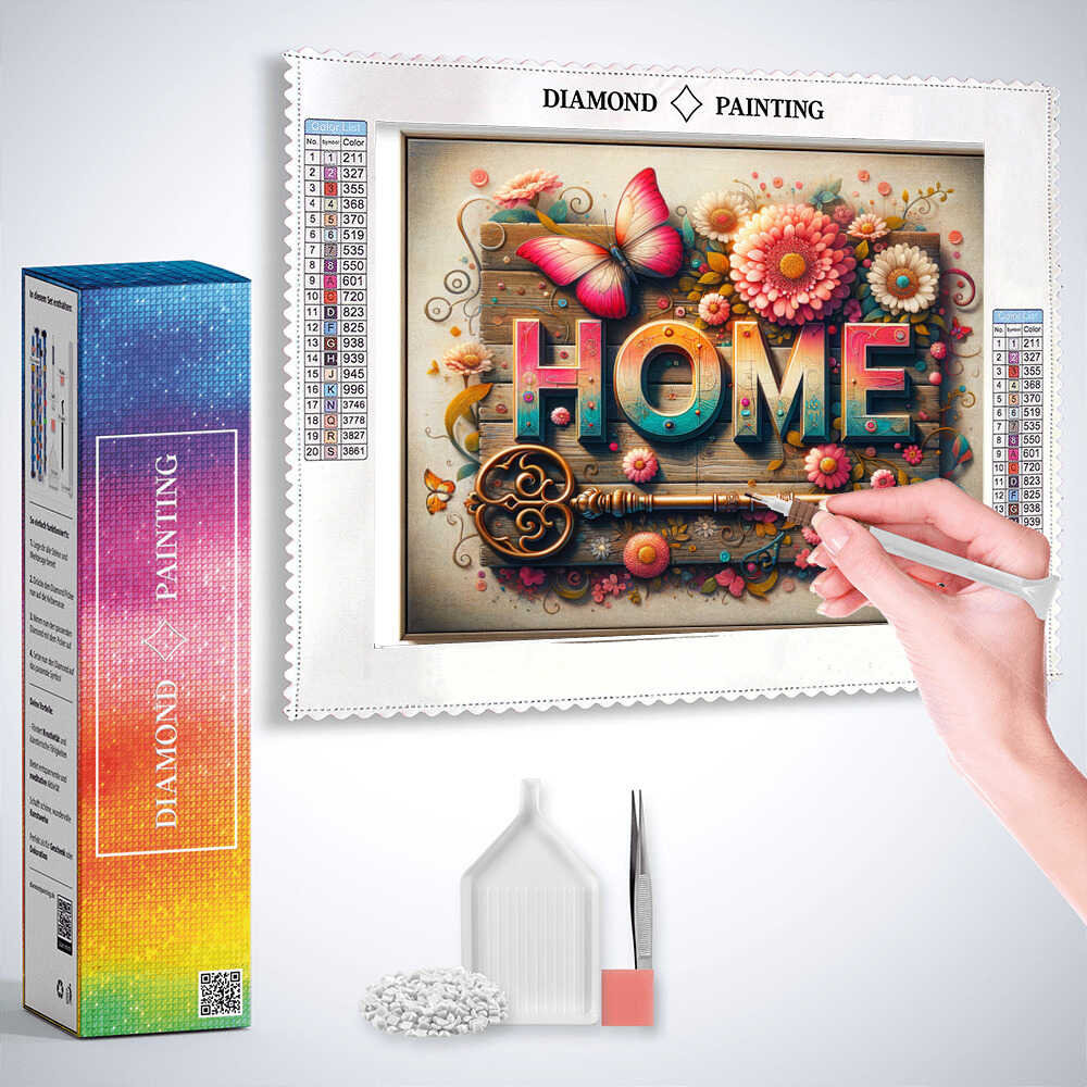 Home, Wood and Key — Diamond Painting Kit, product view 3