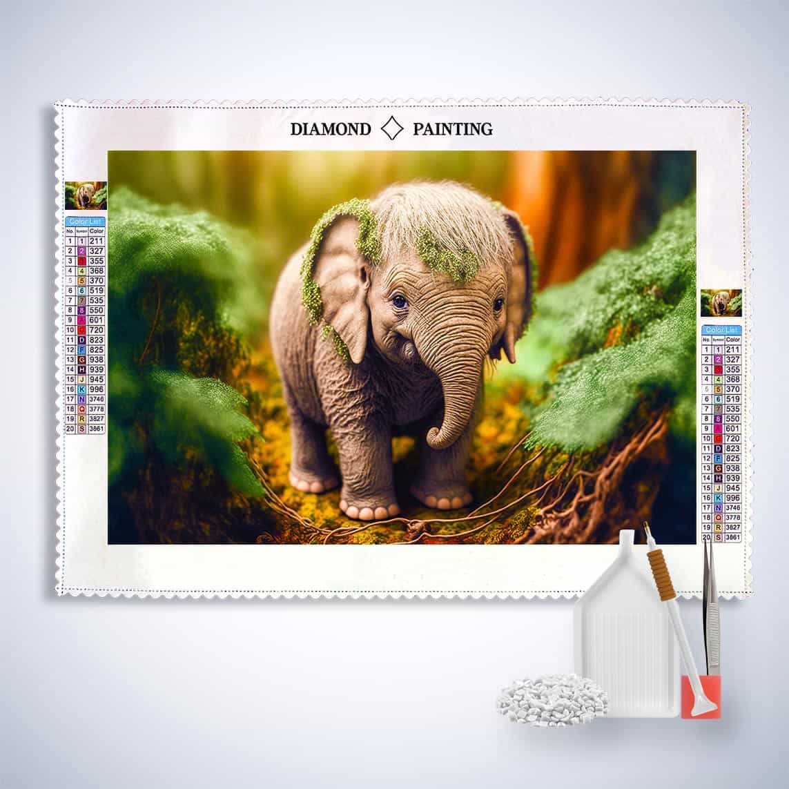 Little elephant in the forest — Diamond Painting Kit, product view 3