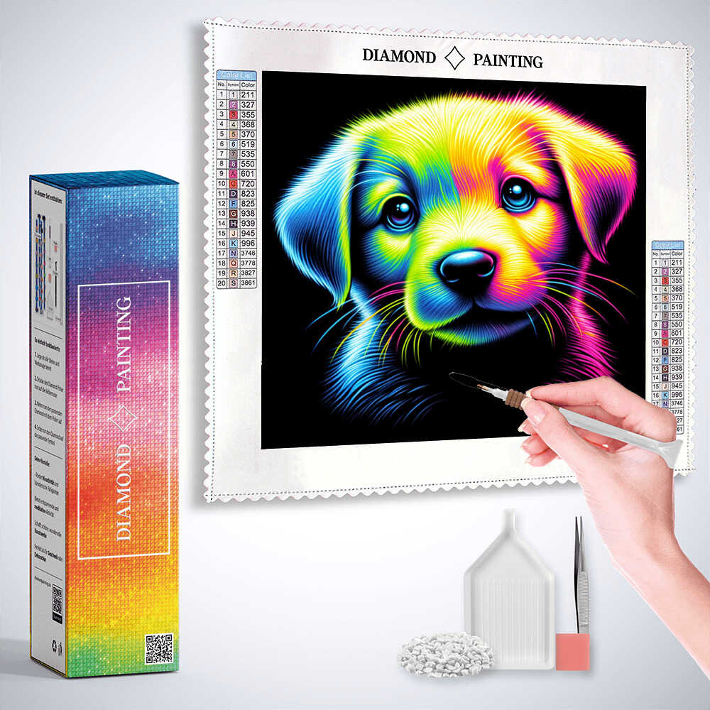 A Puppy's Colorful Awakening — Diamond Painting Kit, product view 3