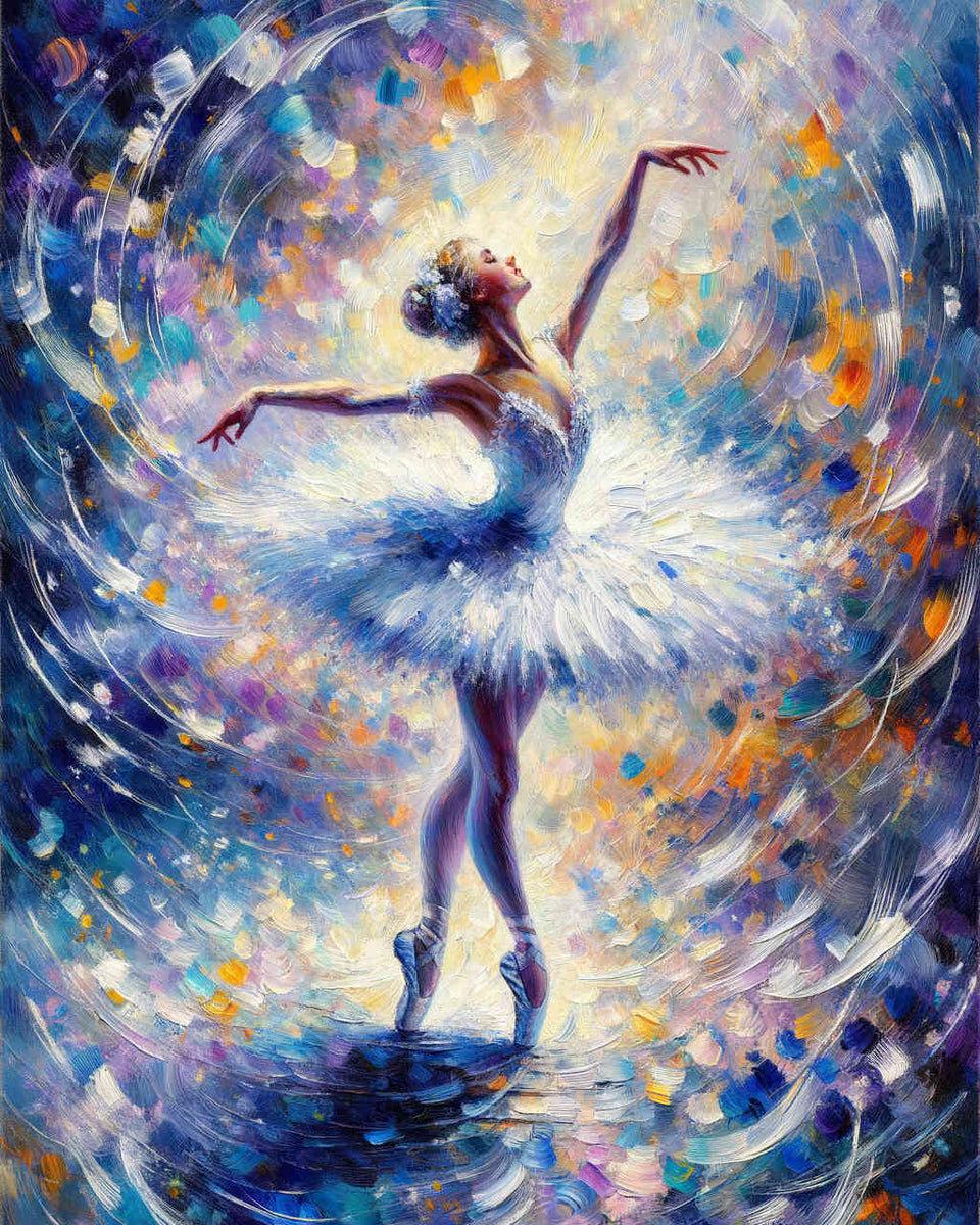 Dancing ballerina in white tutu — Diamond Painting Kit design