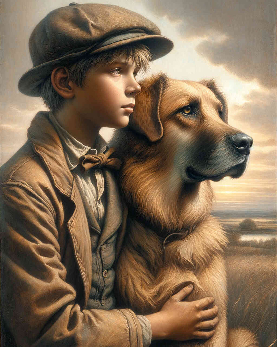 Boy with dog, friends — Diamond Painting Kit design