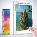 Cat swimming on tiger through the sea — Diamond Painting Kit, product view 3