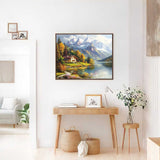 House at a mountain lake — Diamond Painting Kit, product view 2