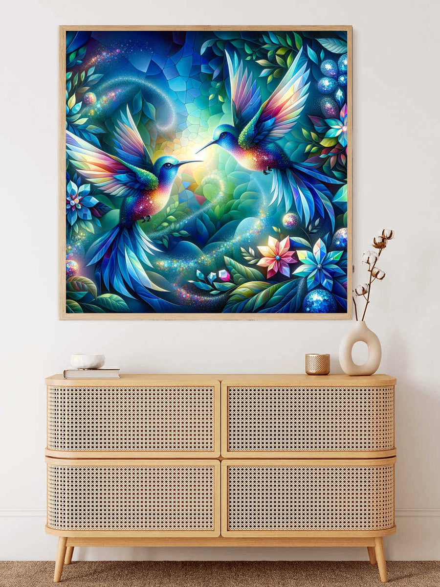 Hummingbird in blue and green — Diamond Painting Kit, product view 2