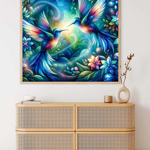 Hummingbird in blue and green — Diamond Painting Kit, product view 2