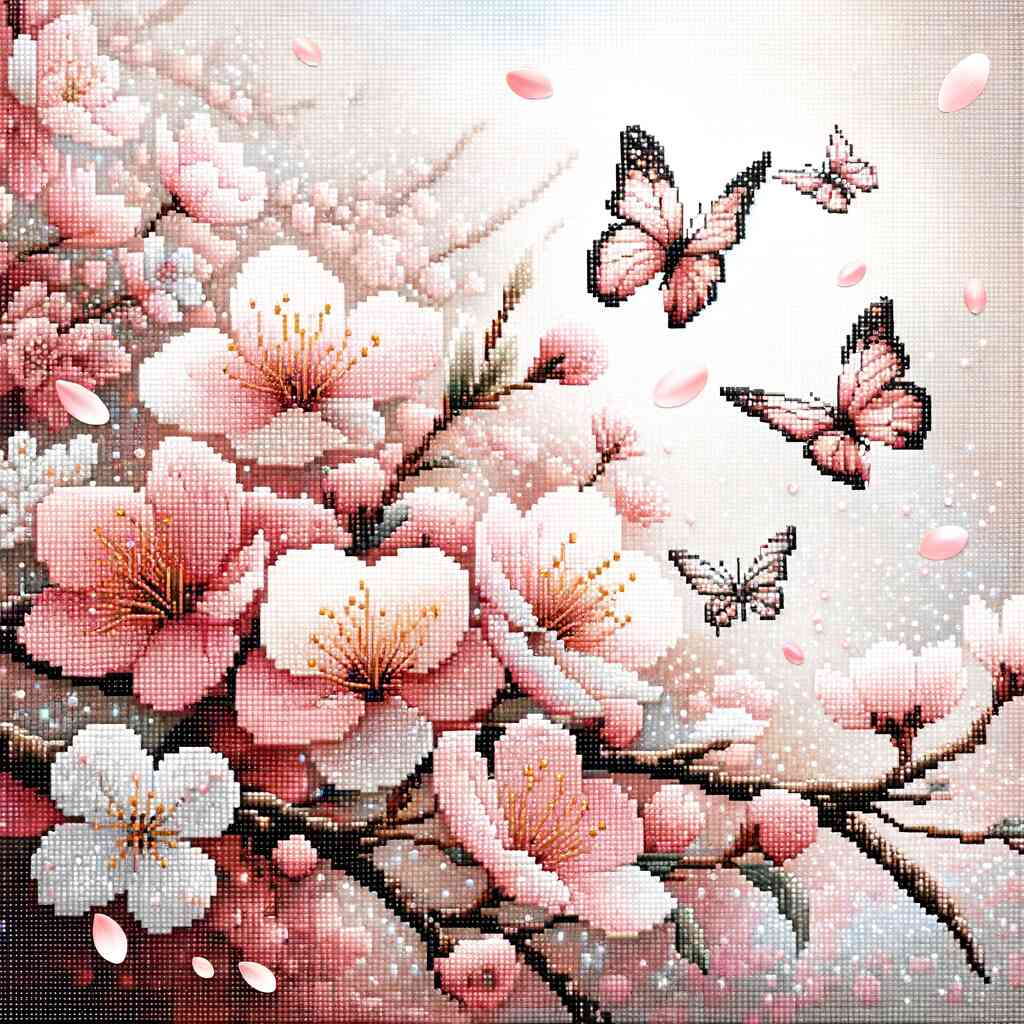 Butterfly and flowers in pink — Diamond Painting Kit design