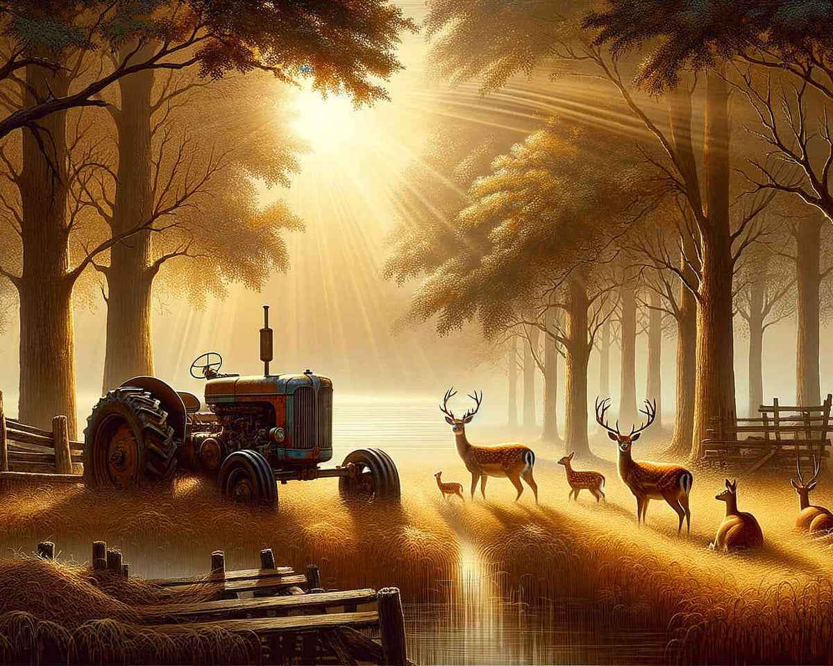 Deer and the Tractor — Diamond Painting Kit design