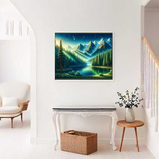 Mountains and the Woodland Lake — Diamond Painting Kit, product view 2